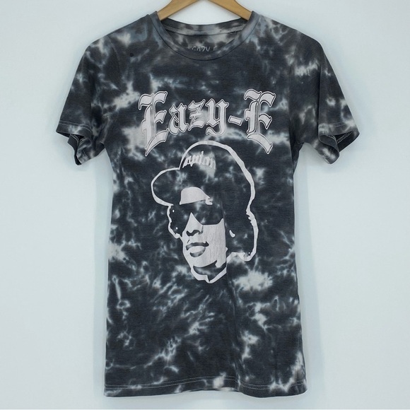 Easy E black & white tie dye short sleeve tee with face print men's size small - Picture 7 of 11